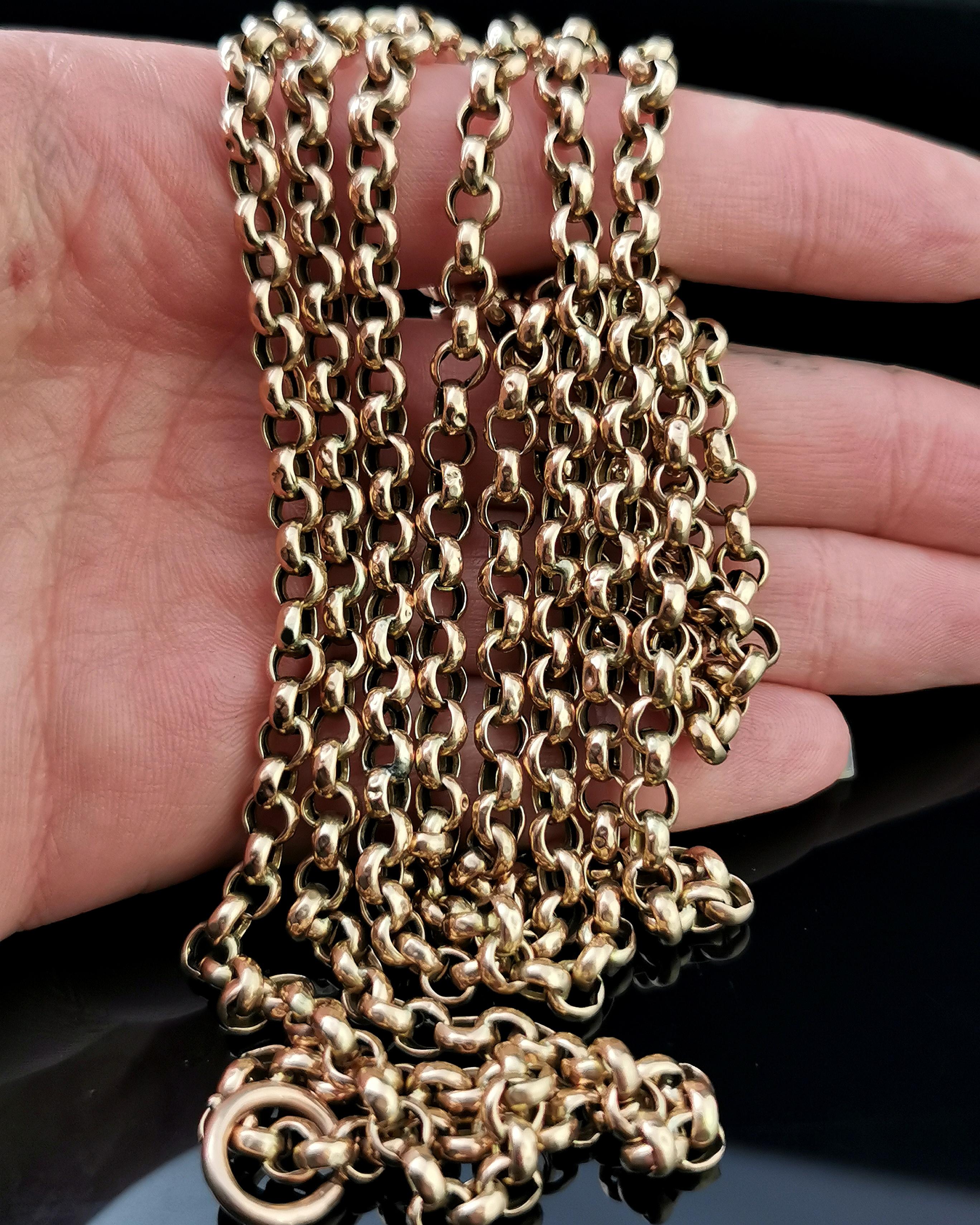 Antique Victorian 9 Karat Yellow Gold Longuard Chain, Belcher Link Necklace 6