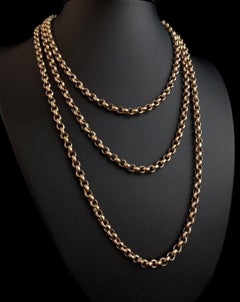 Antique Victorian 9 Karat Yellow Gold Longuard Chain, Belcher Link Necklace