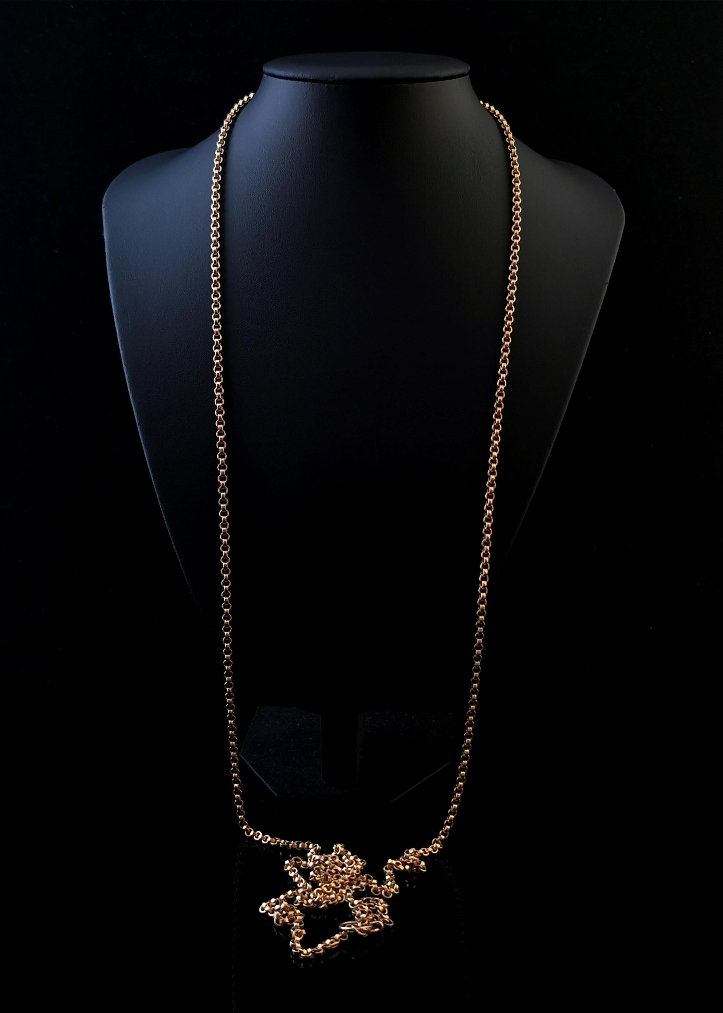 Antique Victorian 9 Karat Yellow Gold Longuard Chain, Muff Chain Necklace, Rolo 8