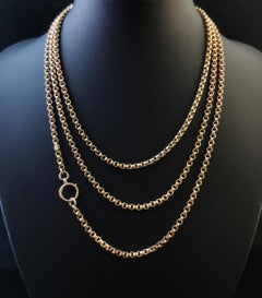 Antique Victorian 9 Karat Yellow Gold Longuard Chain, Muff Chain Necklace, Rolo