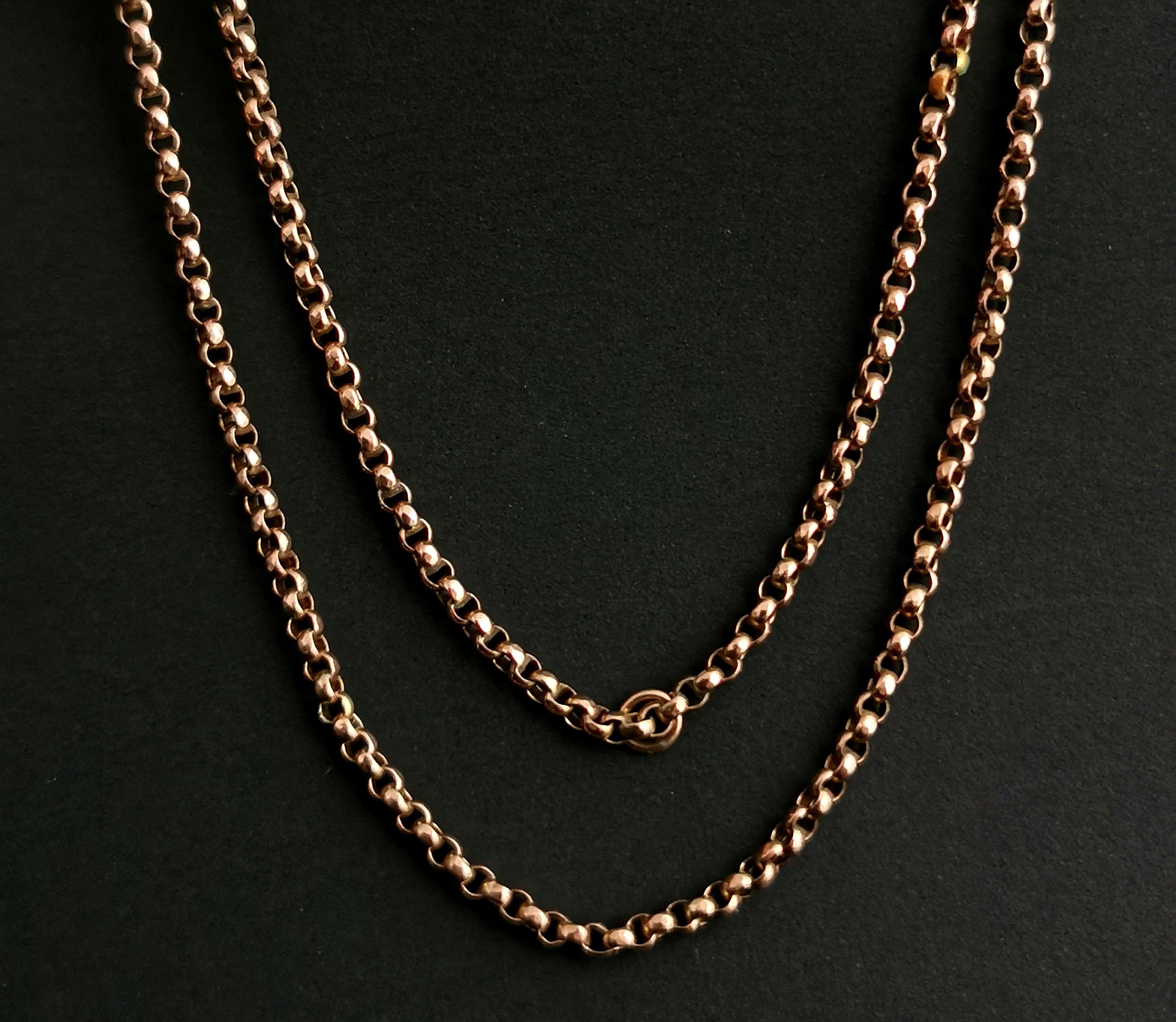 Antique Victorian 9 Karat Yellow Gold Rolo Link Chain Necklace 8