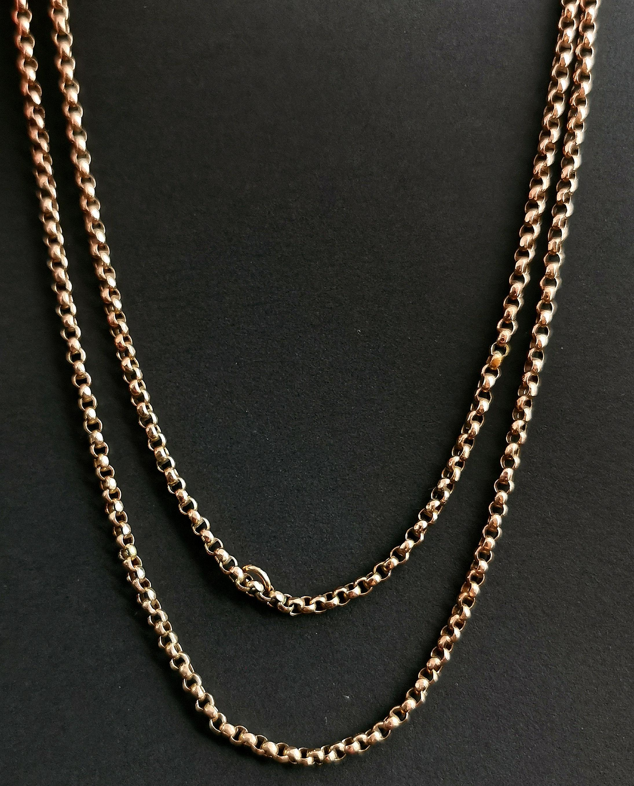 Antique Victorian 9 Karat Yellow Gold Rolo Link Chain Necklace 9