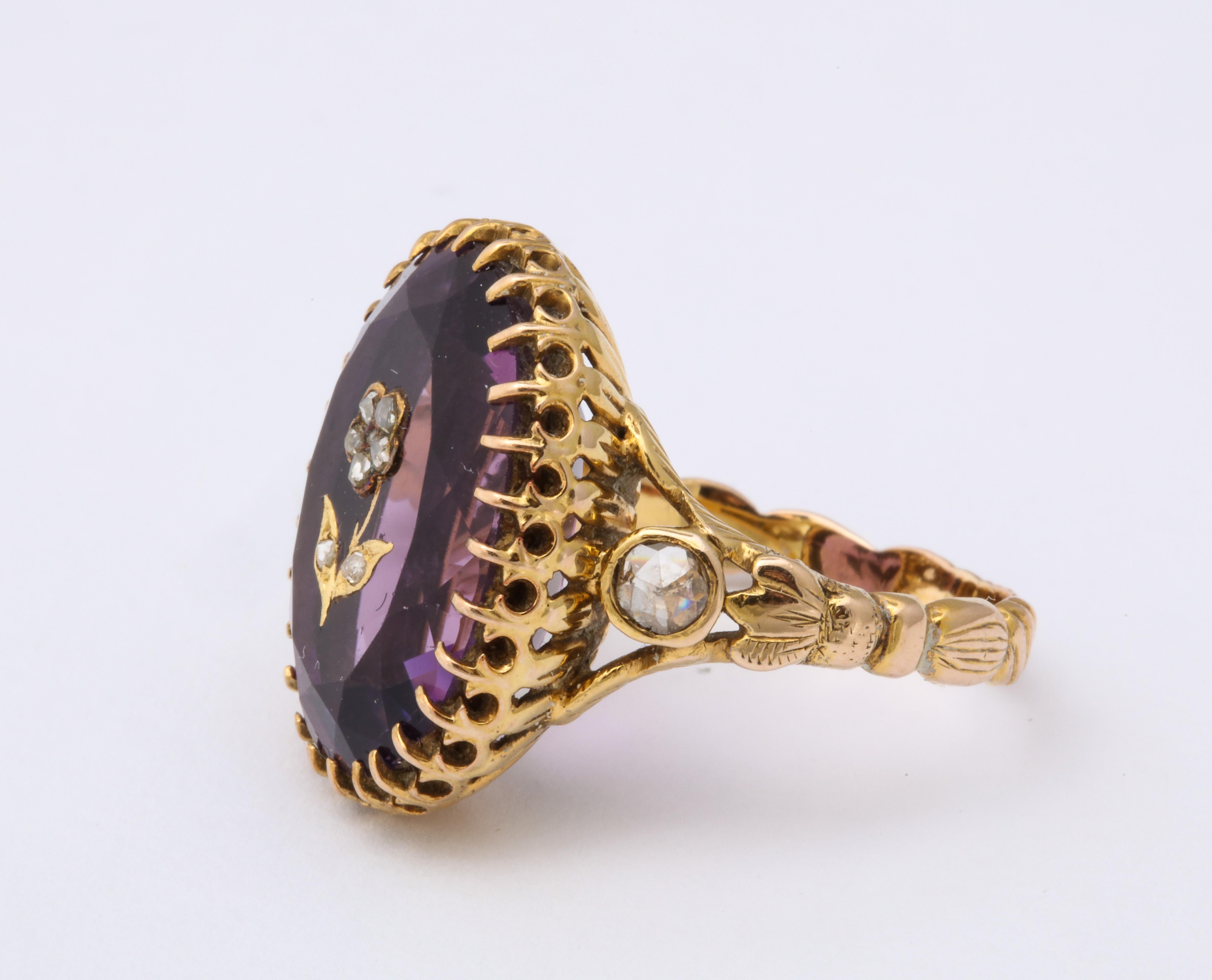 Late Victorian Antique Victorian 9.5 Carat Amethyst and Diamond Ring