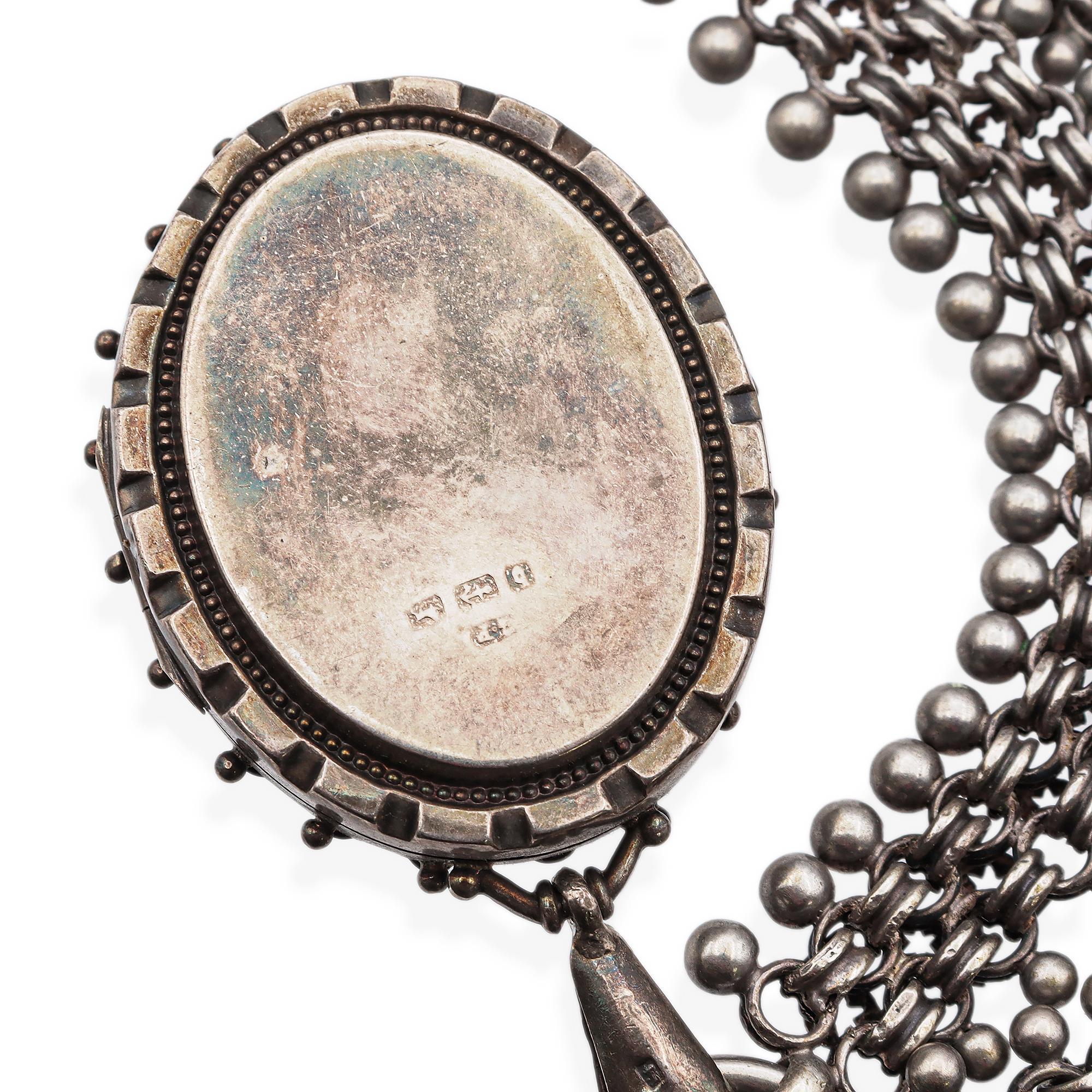 Antica collana vittoriana 950 in argento sterling con ciondolo a catena In condizioni buone a New York, NY