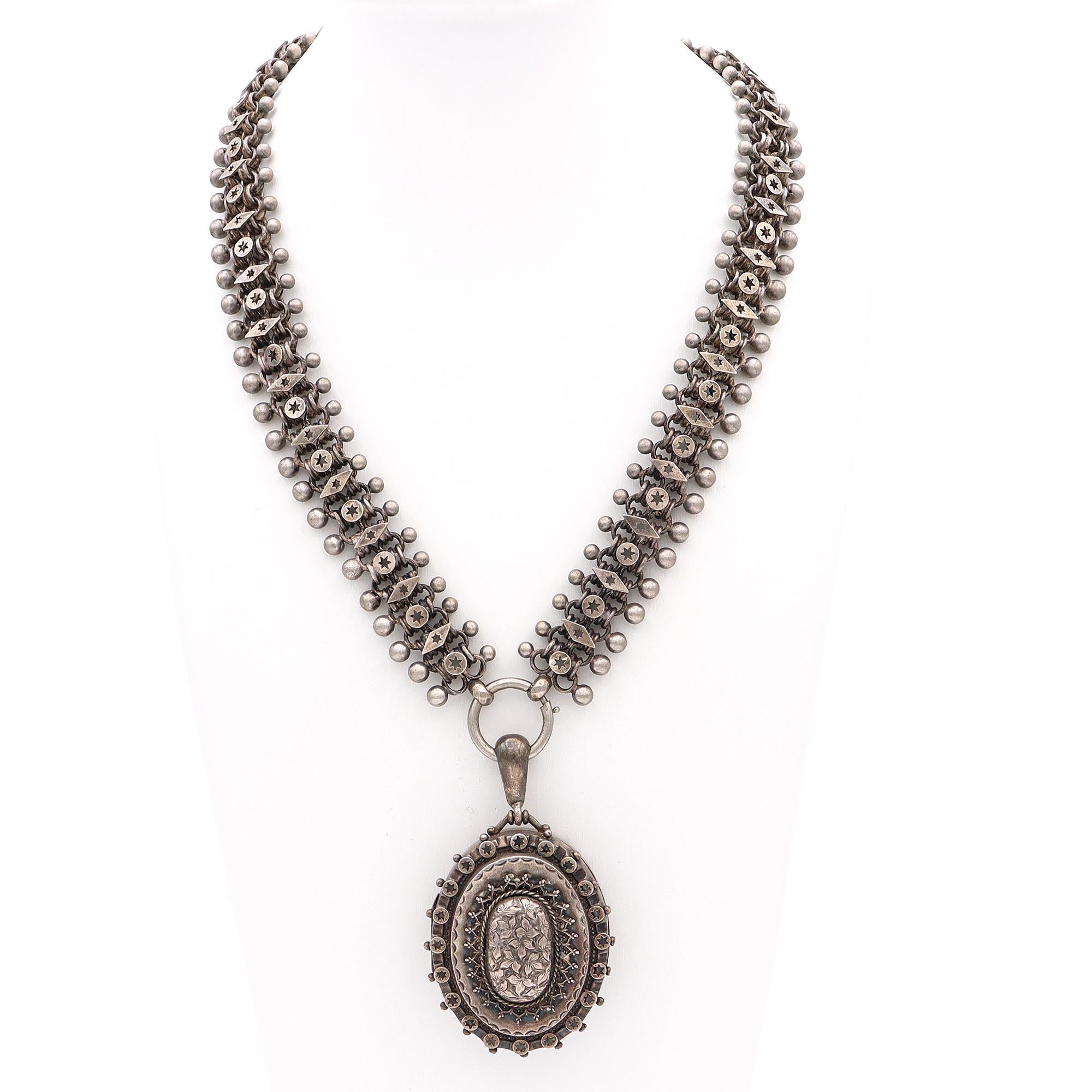 Antica collana vittoriana 950 in argento sterling con ciondolo a catena 1