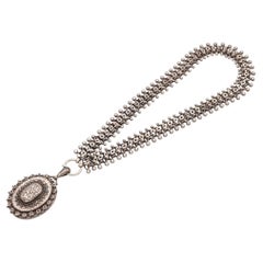 Antique Victorian 950 Sterling Silver Locket Pendant Chain Necklace