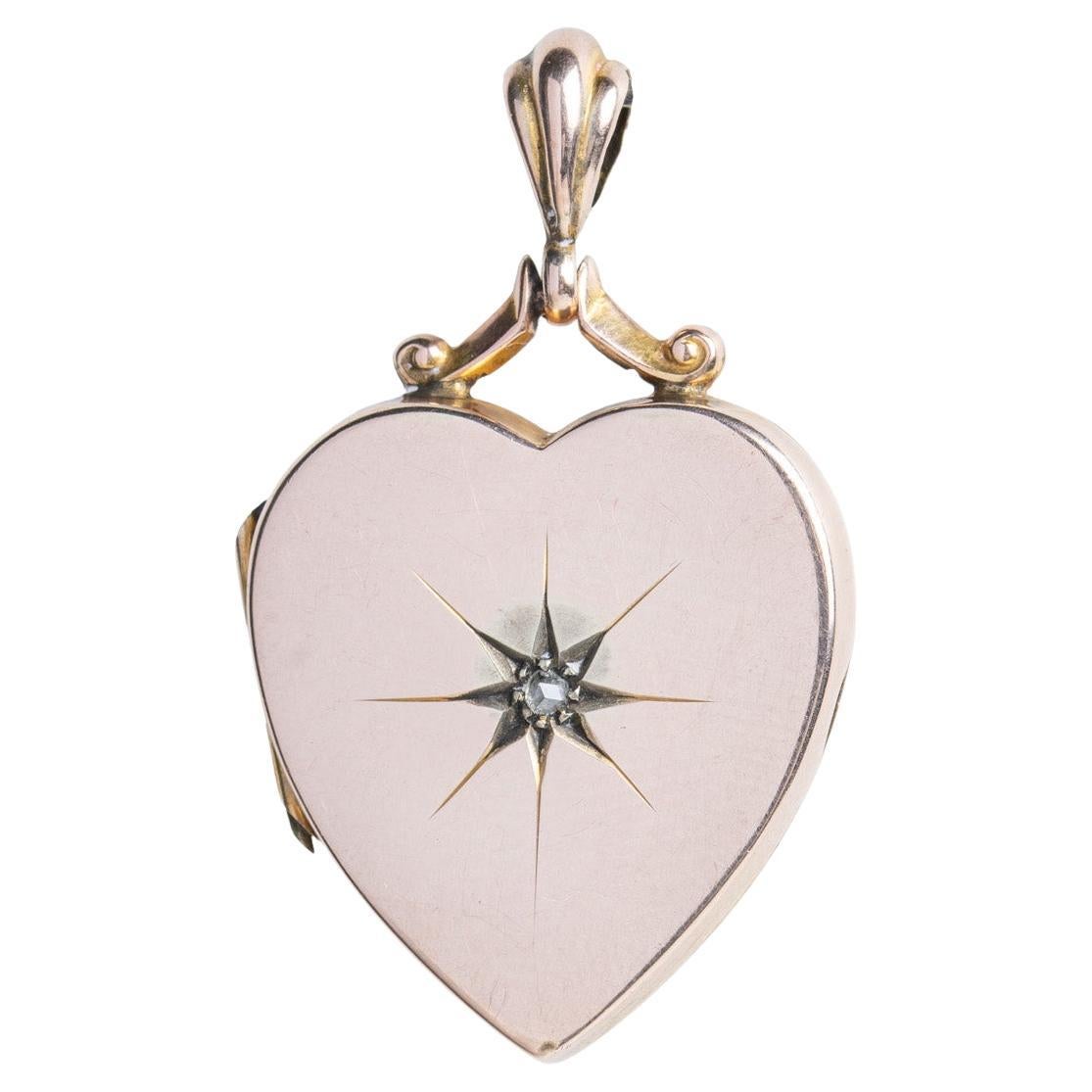 Antico medaglione vittoriano in oro 9ct con diamante sul retro e sul davanti