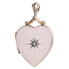 Antico medaglione vittoriano in oro 9ct con diamante sul retro e sul davanti