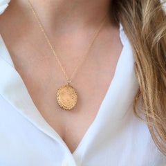 Antique Victorian 9ct Gold Engraved Oval Locket Necklace