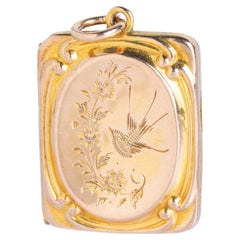 Antique Victorian 9ct Gold Front & Back Rectangular Swallow Locket