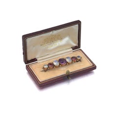 Antique Victorian 9ct Gold Multi-Gem Bar Brooch
