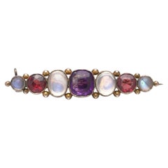Antique Victorian 9ct Gold Multi-Gem Bar Brooch