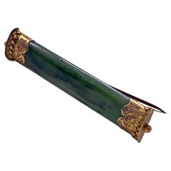 Antique Victorian 9ct Gold Nephrite Jade Bar Brooch Pin
