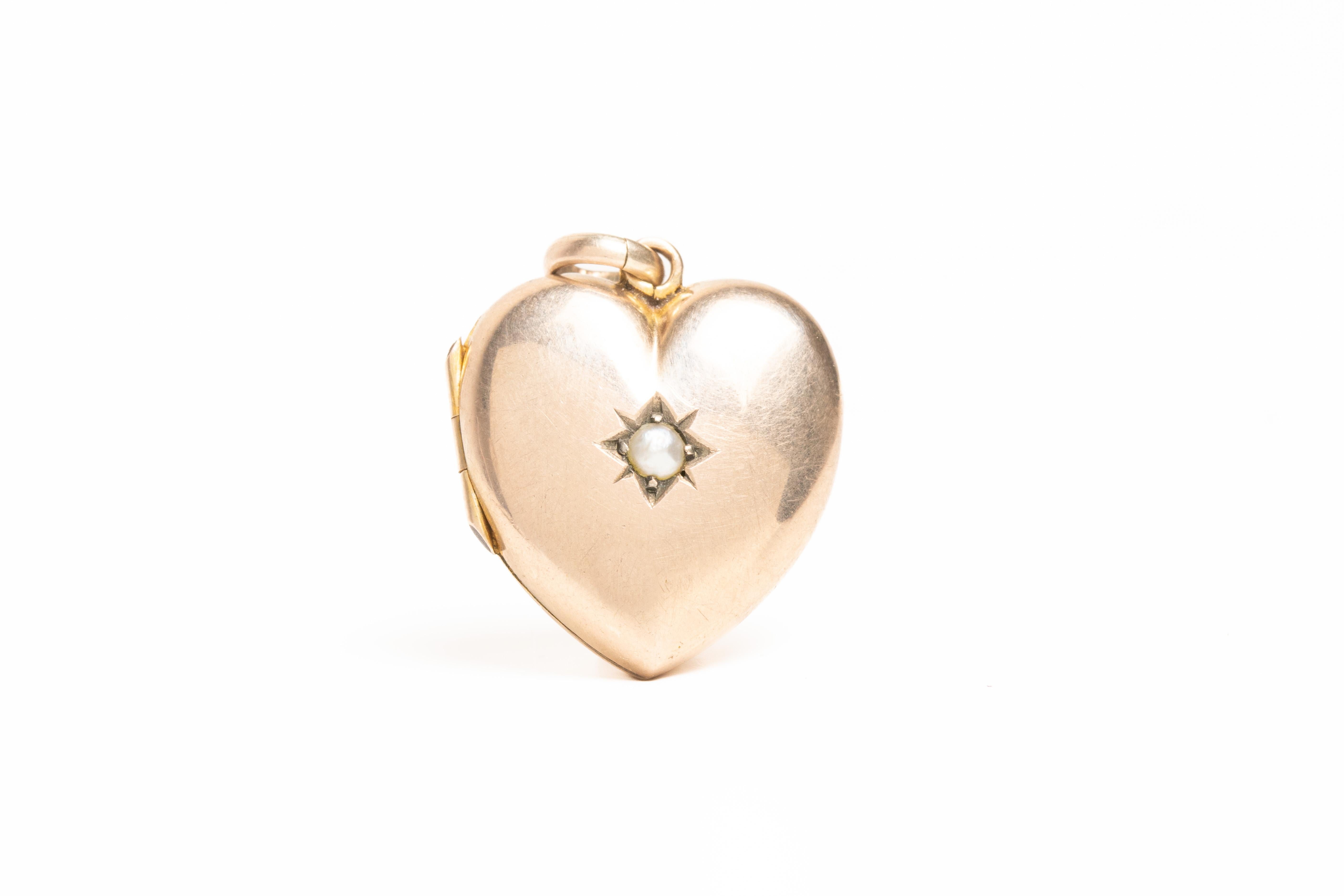 Antikes viktorianisches 9 Karat Gold Perlen-Herz-Medaillon (Viktorianisch)