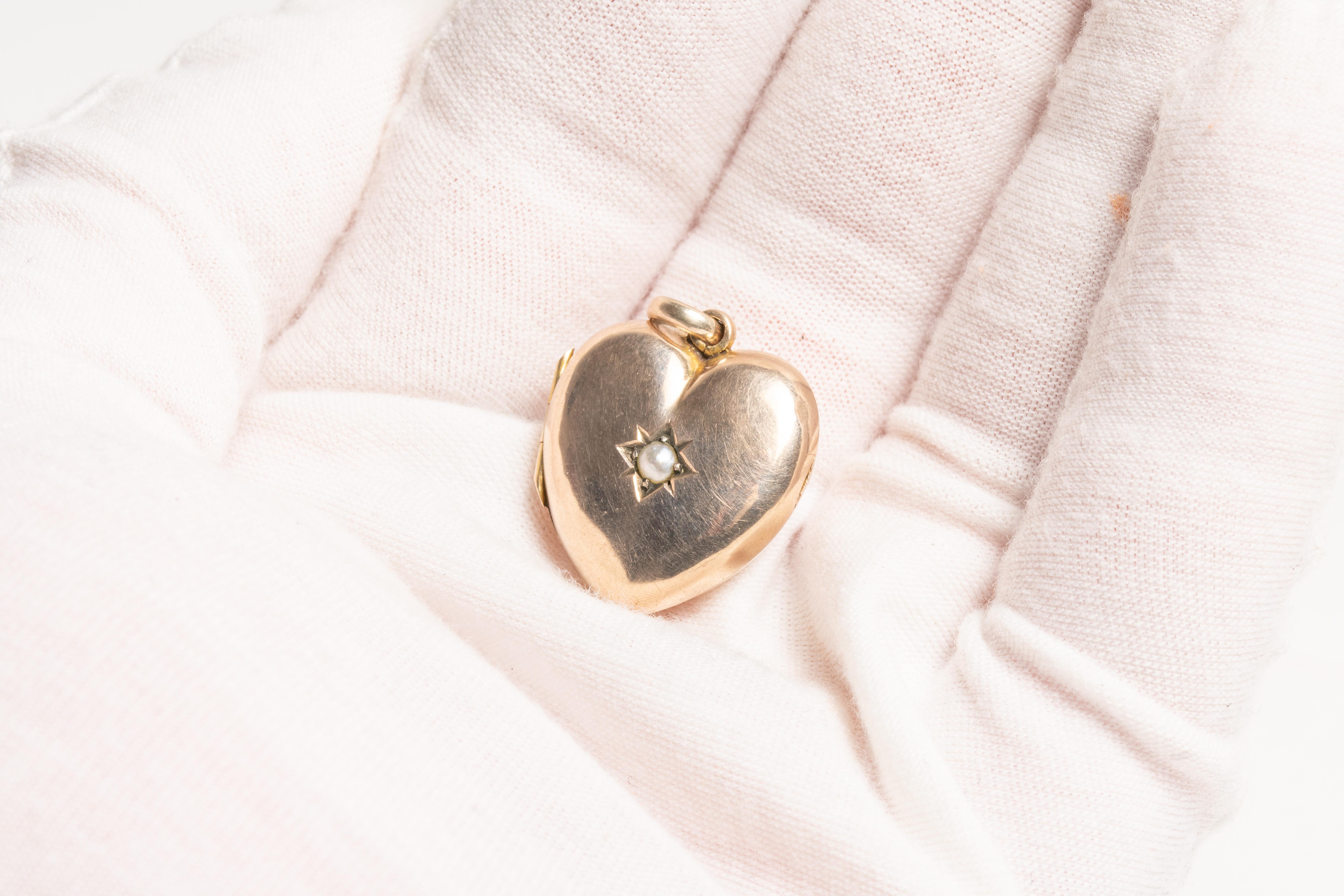 Antikes viktorianisches 9 Karat Gold Perlen-Herz-Medaillon Damen