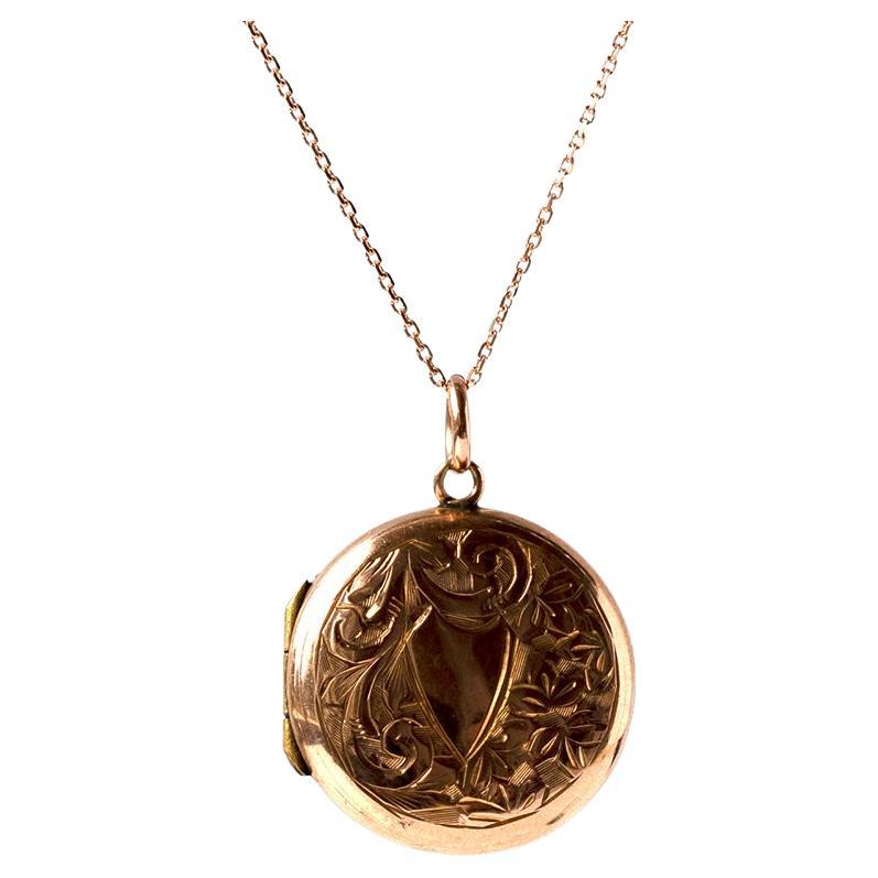 Antique Victorien 9ct Gold Rose Gold Locket Necklace