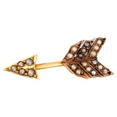 Antique Victorian 9ct Gold Seed Pearl Arrow Pin Brooch Antique Victorian 9ct Gold Seed Pearl Arrow Pin Brooch