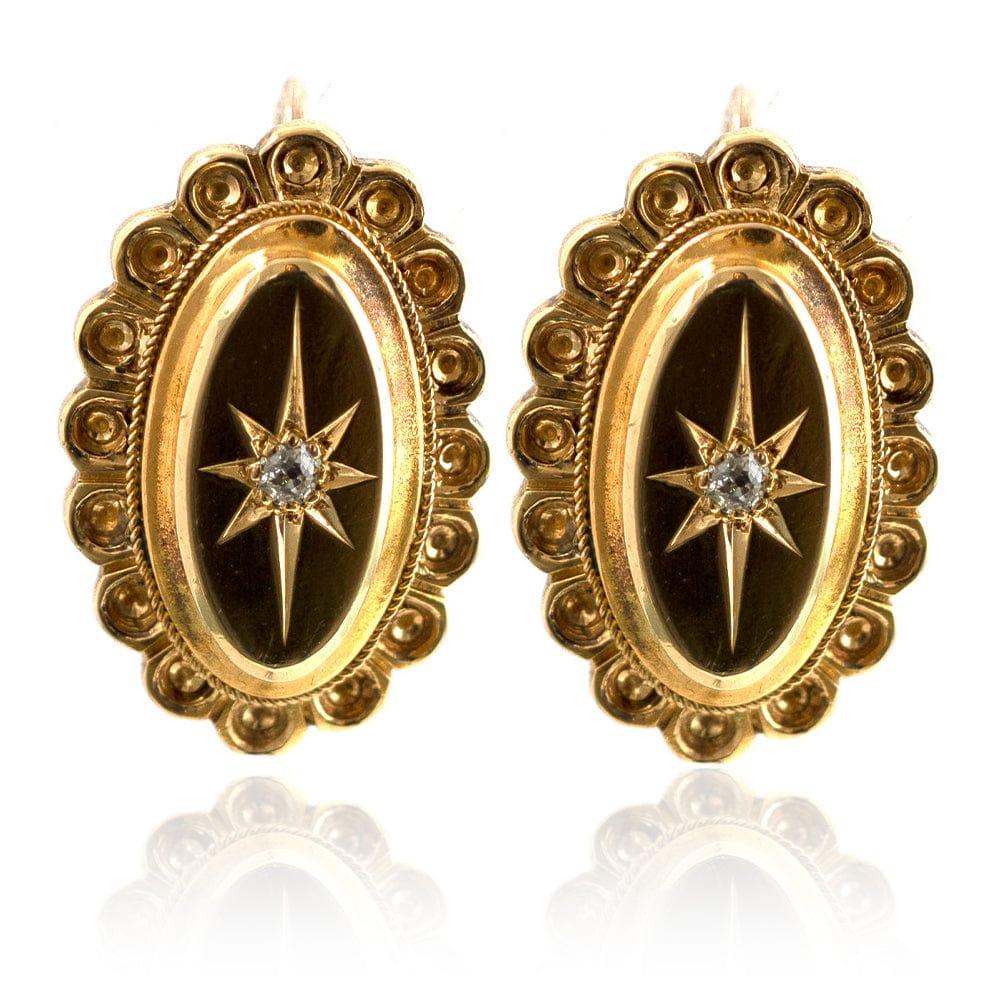 Old European Cut Antique Victorian 9 Carat Gold Star Diamond Earrings For Sale
