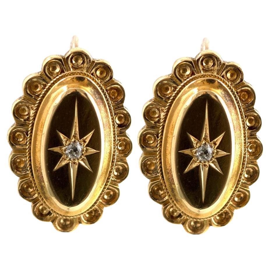 Boucles d'oreilles victoriennes anciennes en or 9ct avec diamants en étoile