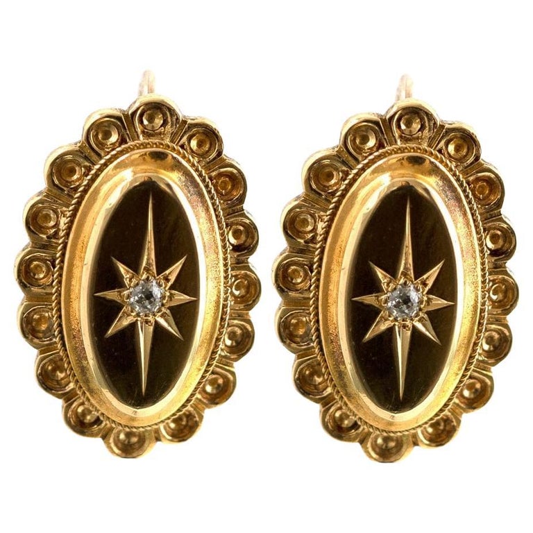 Antique Victorian 9ct Gold Star Diamond Earrings For Sale at 1stDibs