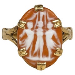 Antique Victorian 9ct gold , Three Graces cameo ring