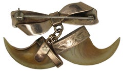 Antique Victorian 9ct Gold Tiger Claw Brooch Bow Pin Pendant Dangle Charm