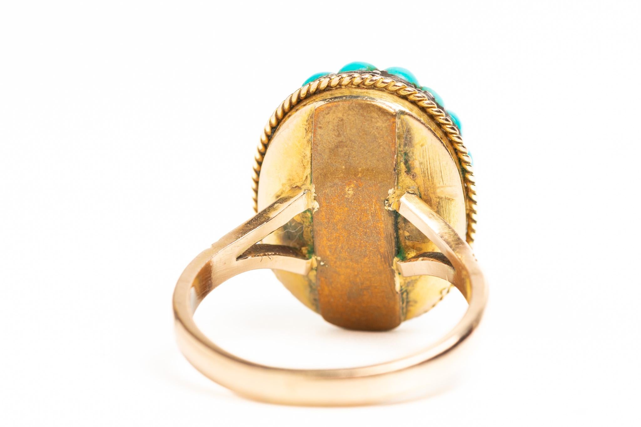 Bague victorienne ancienne en or 9ct pavée de turquoises et de diamants Pour femmes en vente