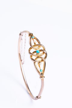 Antique Victorian 9ct Gold Turquoise and Pearl Bangle Bracelet