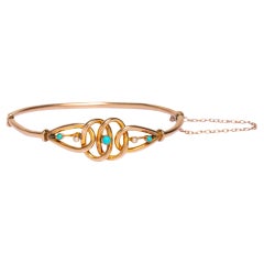 Antique Victorian 9ct Gold Turquoise and Pearl Bangle Bracelet