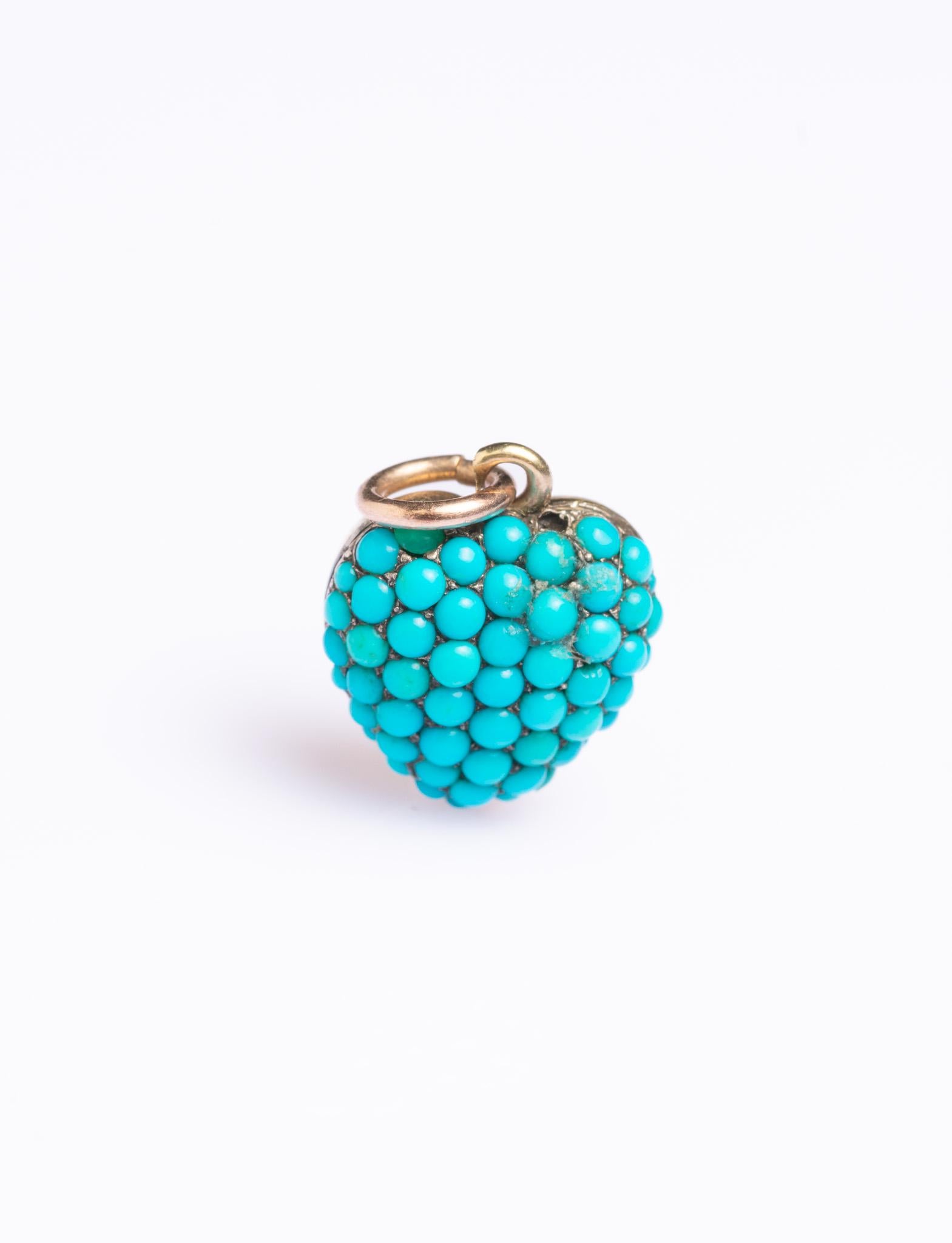 Antique Victorian 9ct Gold Turquoise Heart Pave Pendant In Fair Condition In Portland, England