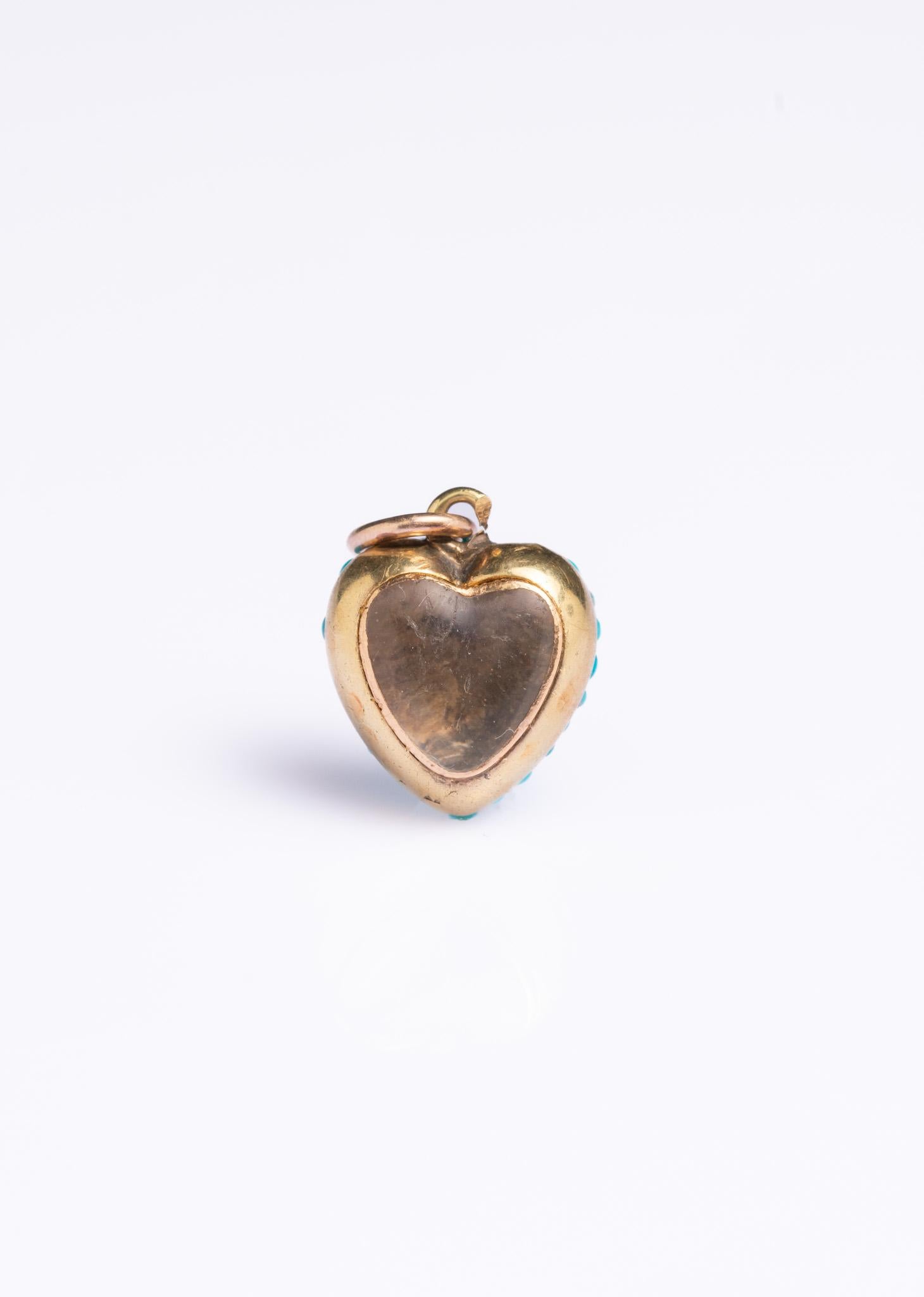 Women's Antique Victorian 9ct Gold Turquoise Heart Pave Pendant
