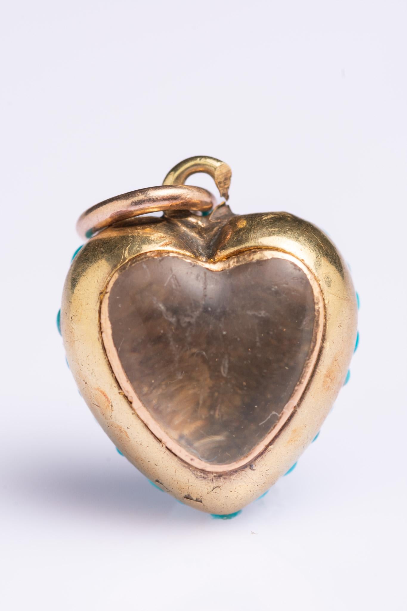 Antique Victorian 9ct Gold Turquoise Heart Pave Pendant 1