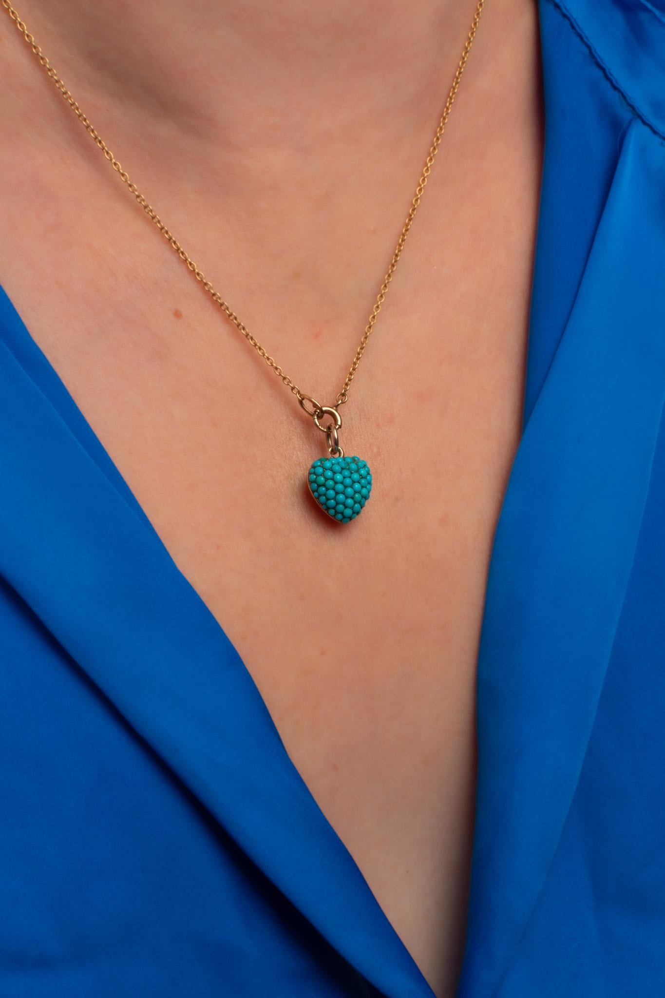 Antique Victorian 9ct Gold Turquoise Heart Pave Pendant 2