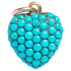 Antique Victorian 9ct Gold Turquoise Heart Pave Pendant