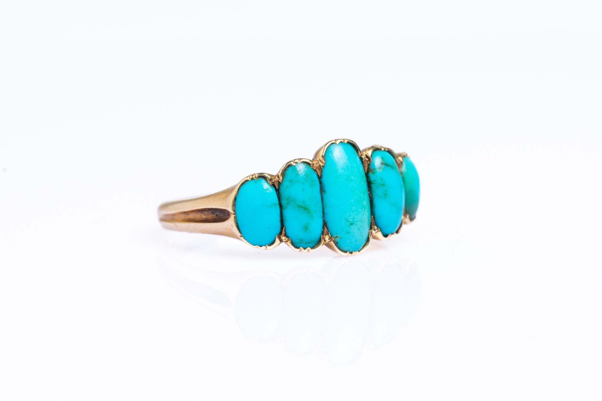 Antique Victorian 9ct Gold Turquoise Ring (Viktorianisch) im Angebot