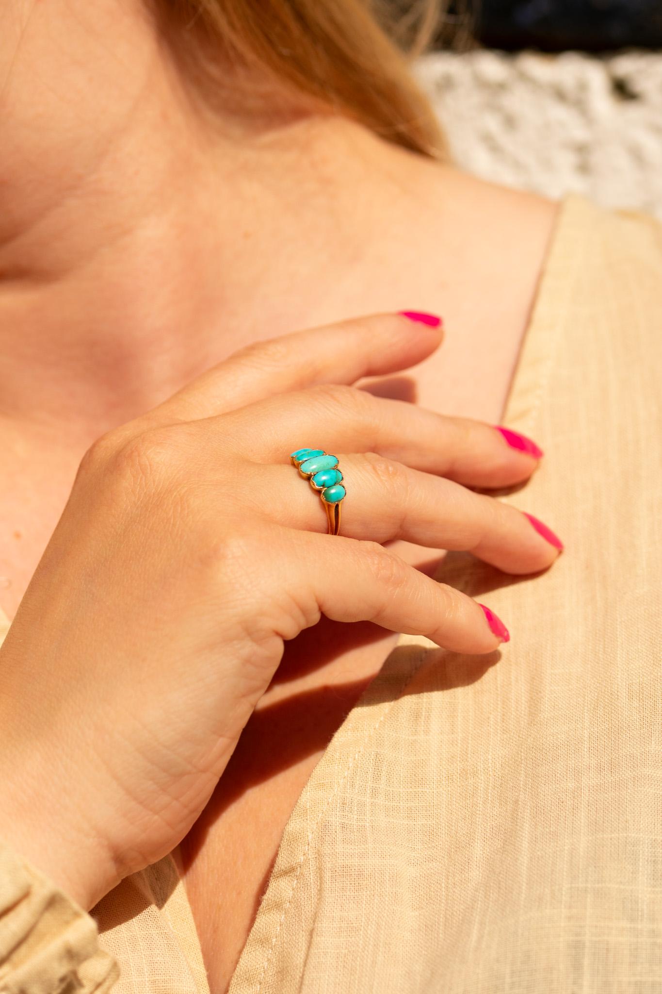 Antique Victorian 9ct Gold Turquoise Ring im Angebot 3