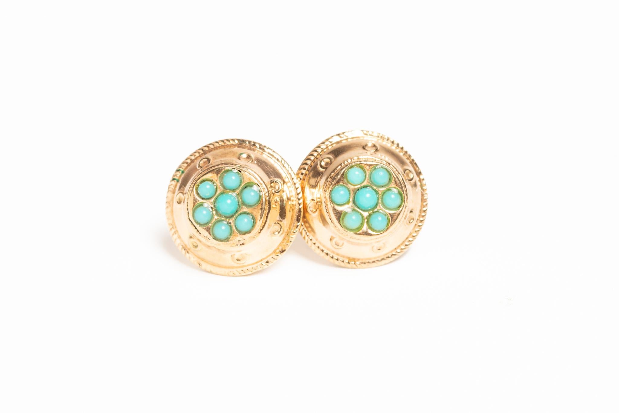 Taglio cuscino antico Orecchini antichi vittoriani in oro 9ct con turchese in vendita