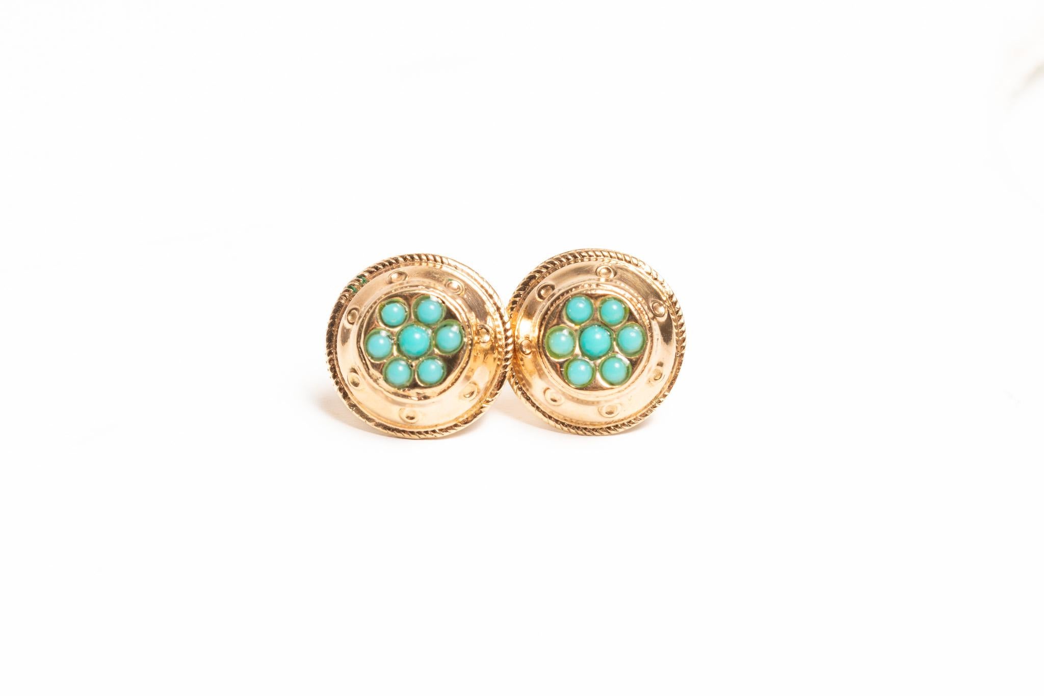 Orecchini antichi vittoriani in oro 9ct con turchese In condizioni buone in vendita a Portland, England