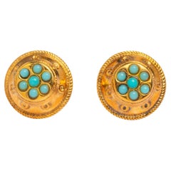 Boucles d'oreilles anciennes victoriennes en or 9ct et turquoise