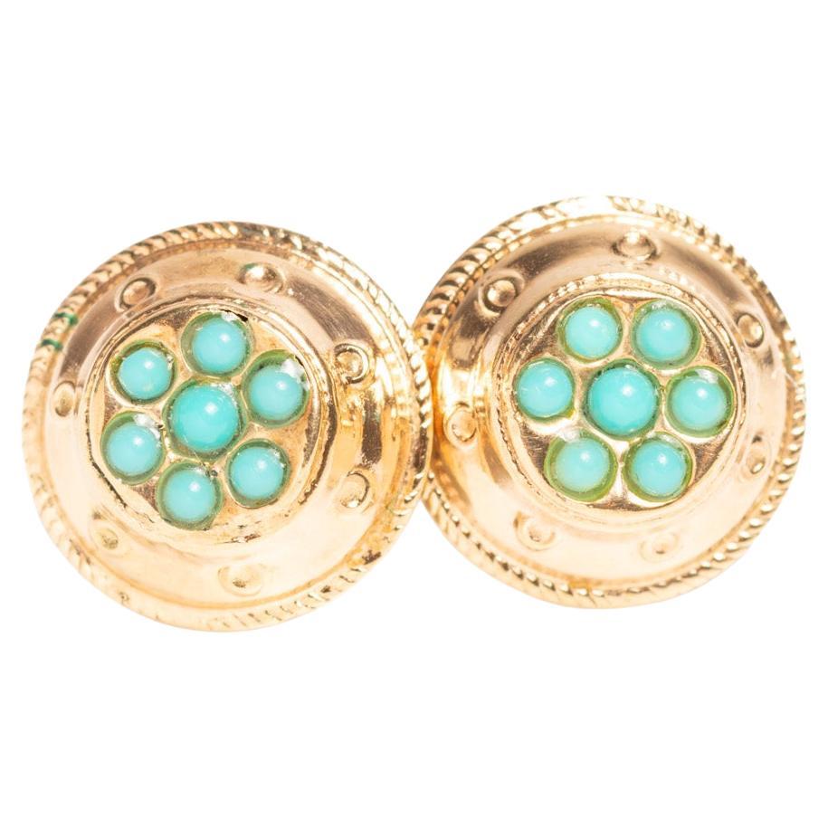 Antique Victorian 9ct Gold Turquoise Stud Earrings