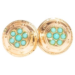 Boucles d'oreilles anciennes victoriennes en or 9ct et turquoise
