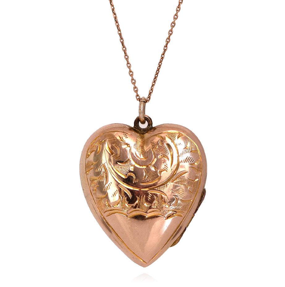 Antique Victorian locket, featuring an intricate floral engraving on front. On the back of the piece it is marked 9ct BK&FT. Only the wearer knows what secrets lie within the locket. It has to be the ultimate love token. During the Victorian era,