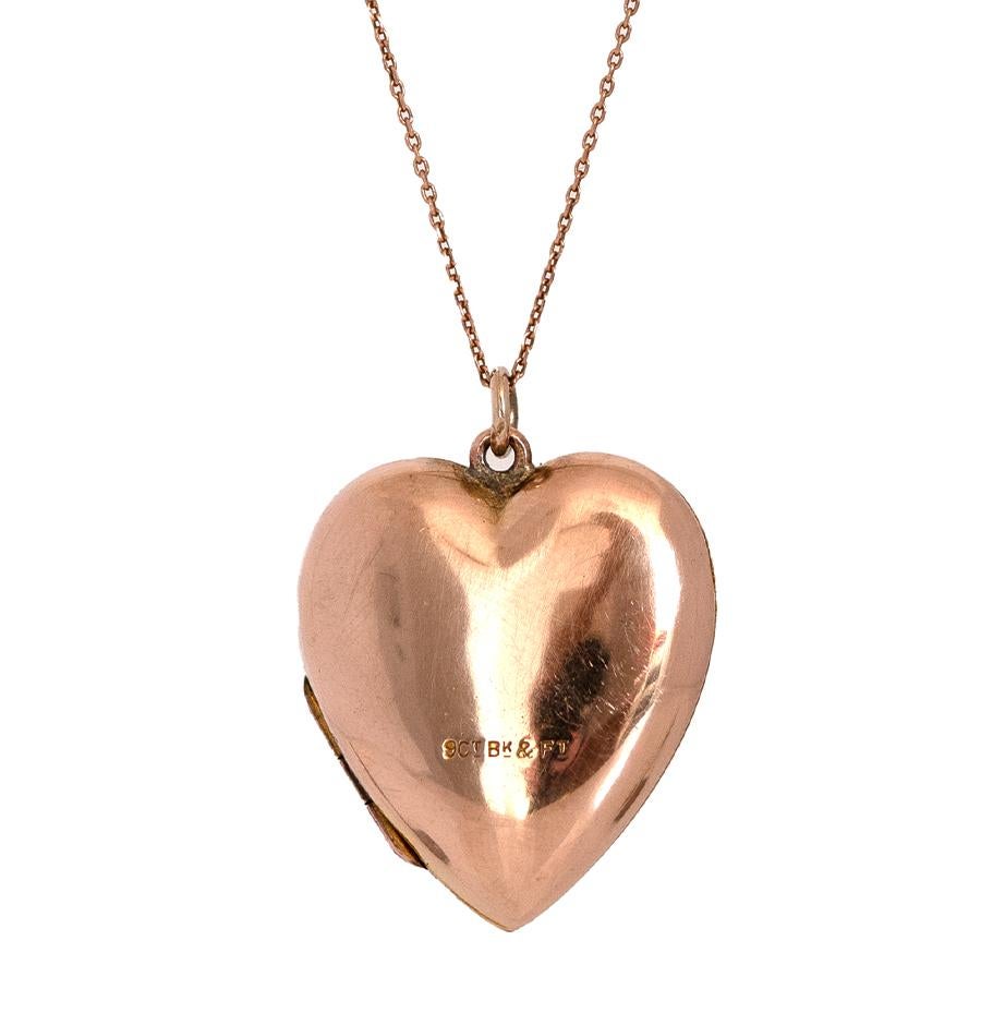 Antique Victorian 9ct Rose Gold Heart Locket Necklace In Good Condition In London, GB