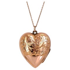 Antique Victorian 9ct Rose Gold Heart Locket Necklace