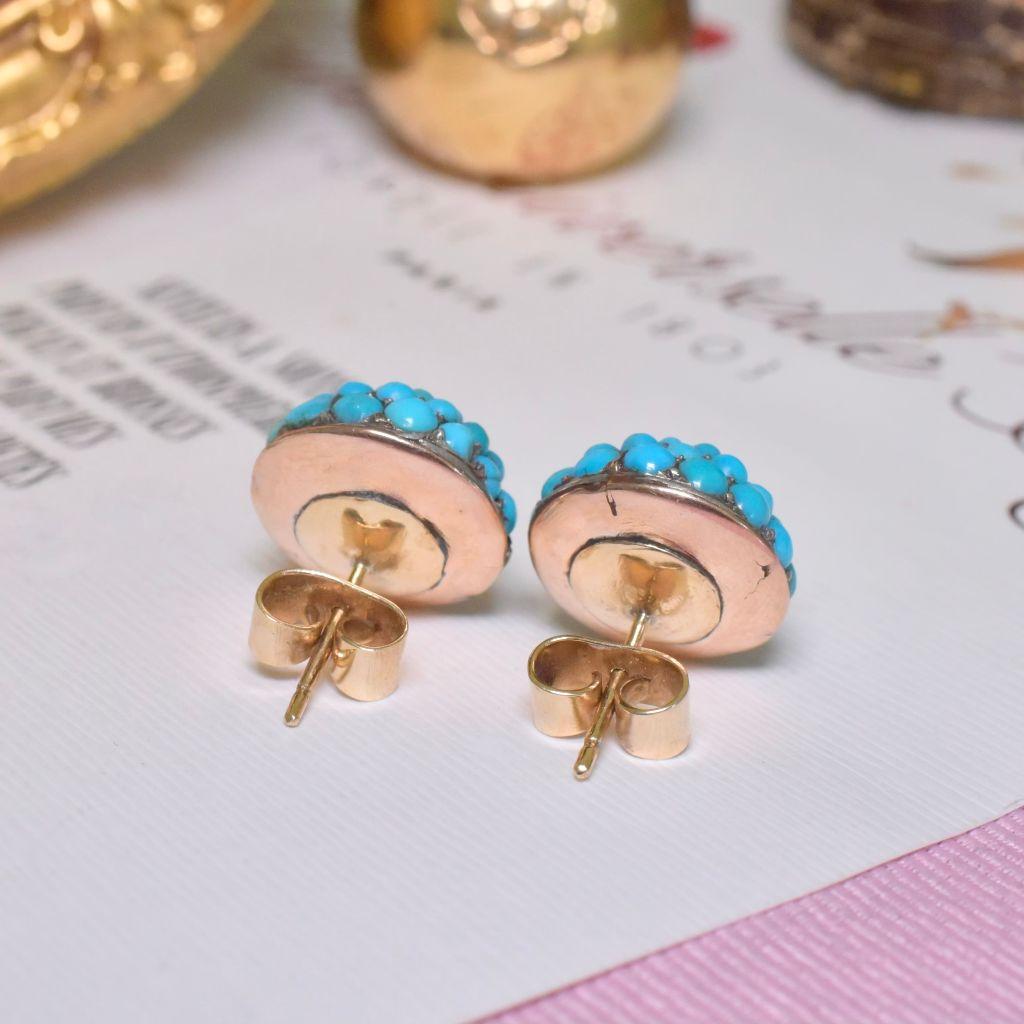 Antique Victorian 9ct Rose Gold Persian Turquoise And Diamond ‘Bombe’ Earrings 1