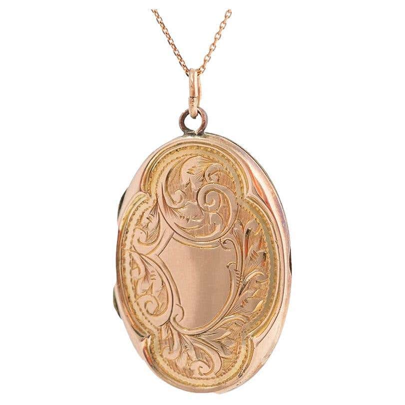 Antique Victorian 9ct Rose Gold Heart Locket Necklace at 1stDibs