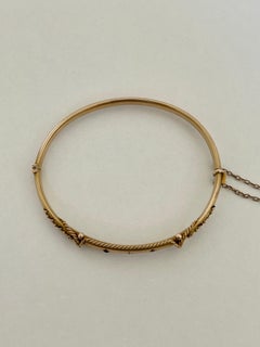 Antique Victorian 9 Carat Yellow Gold Ruby and Diamond Bangle Bracelet in Box