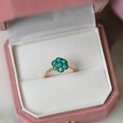 Antique Victorian 9ct Yellow Gold Turquoise Cluster Ring, Circa 1900