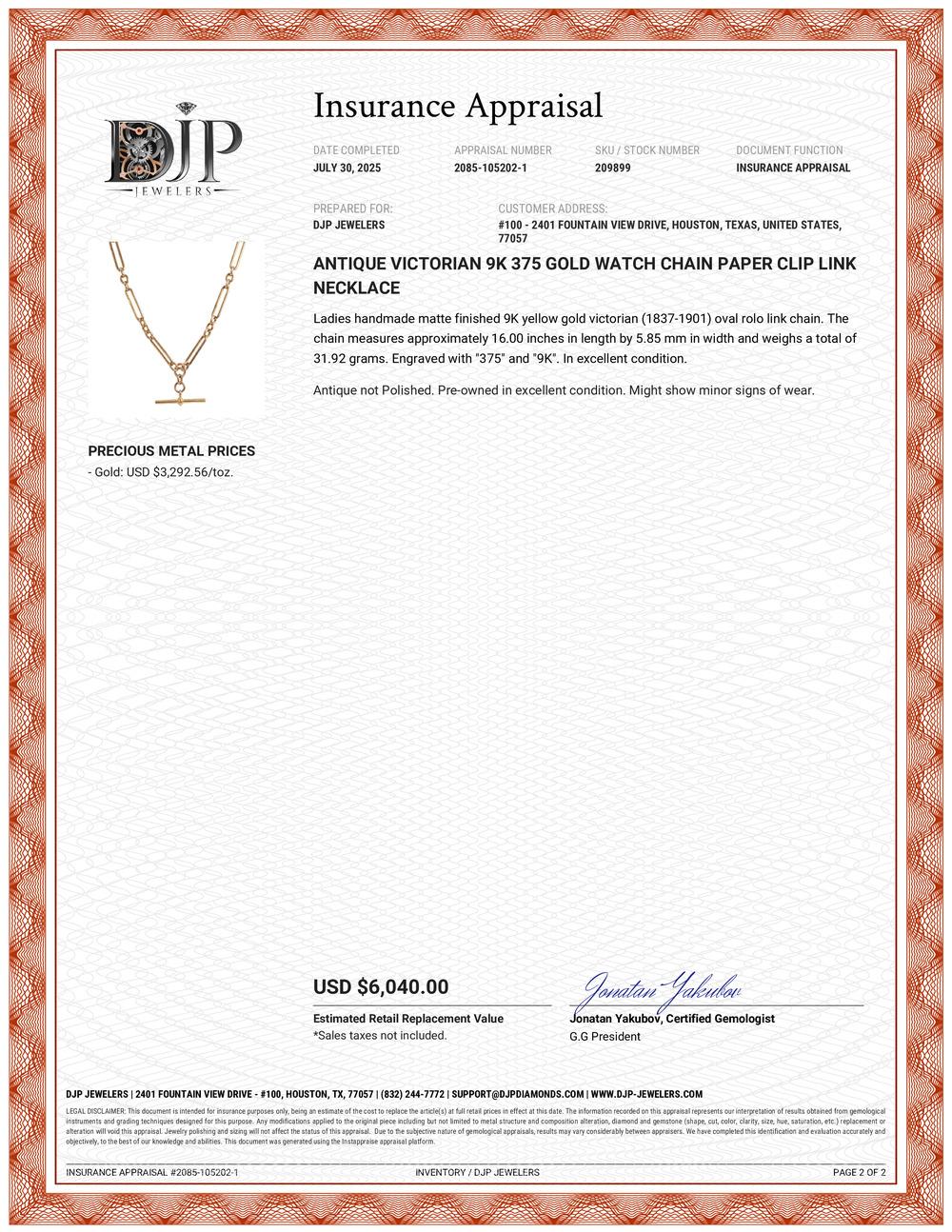 Antike viktorianische 9K 375 Gold Uhrenkette Papier Clip Link Halskette im Angebot 6