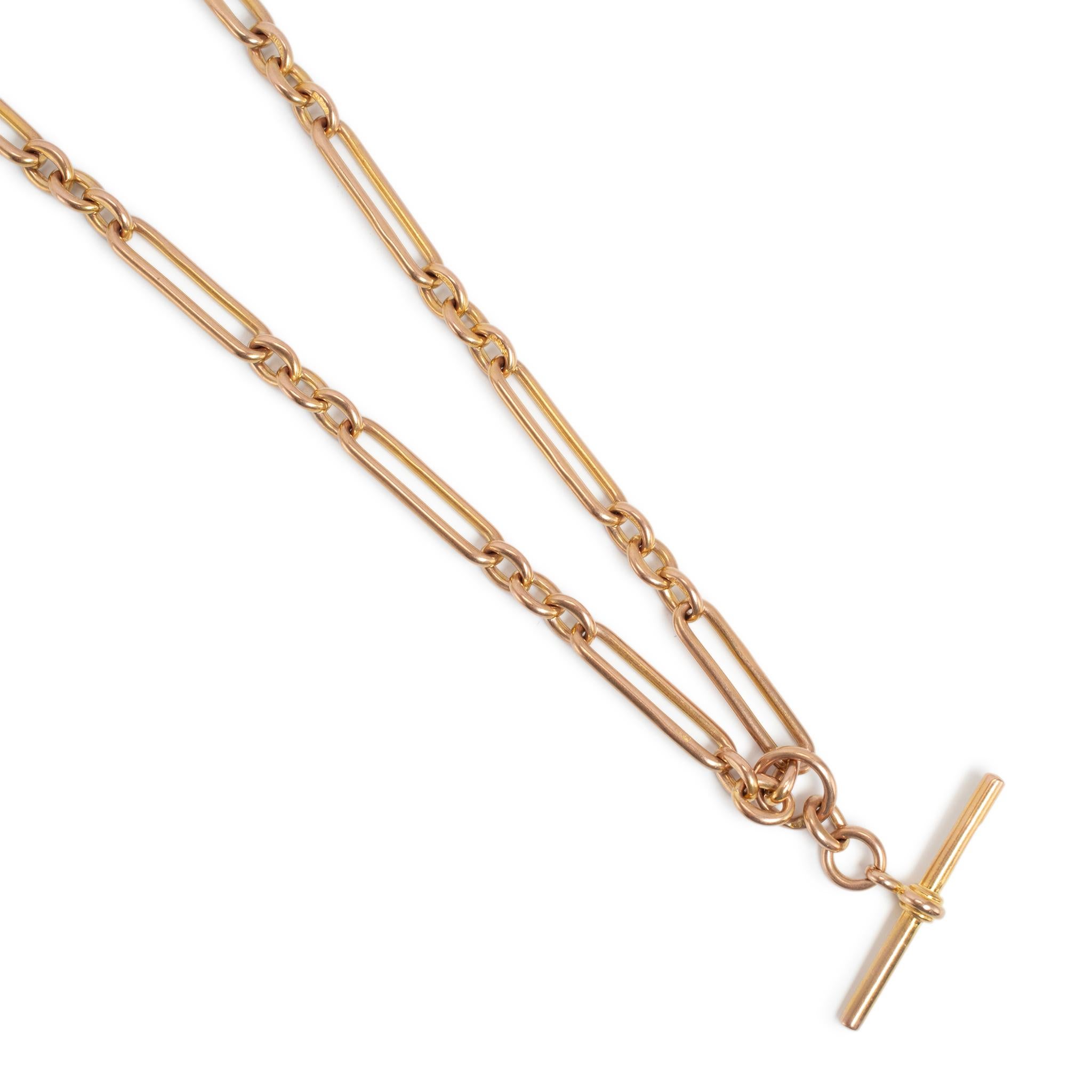 Antique Victorian 9K 375 Gold Watch Chain Paper Clip Link Necklace Excellent état - En vente à Houston, TX